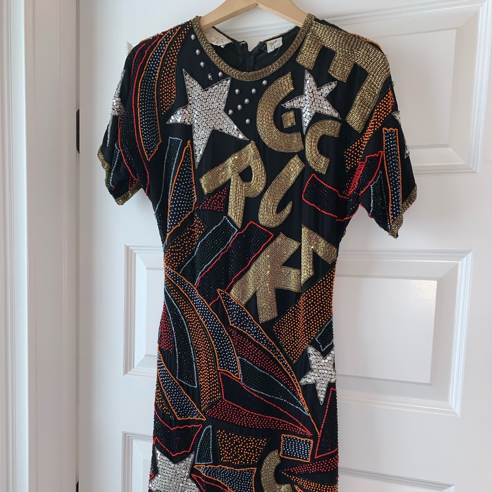 Vintage cache fully beaded cocktail dress || small